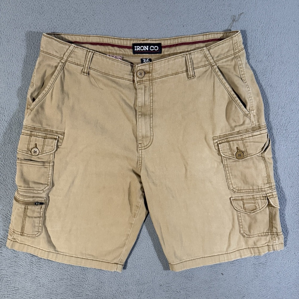 Iron Co. Shorts Mens Size 36 Beige Flat Front Chino Khakis Stretch Workwear